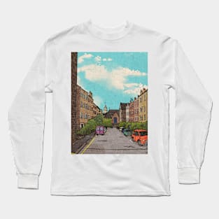 Edinburgh Downtown Retro Inspired Style Illustration Long Sleeve T-Shirt